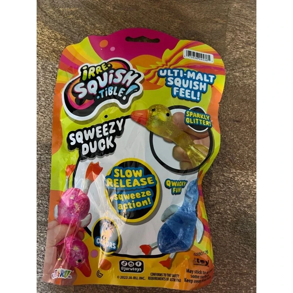Ja-Ru Sqweezy Duck Kids Toy - Yellow  Sparkly Squish